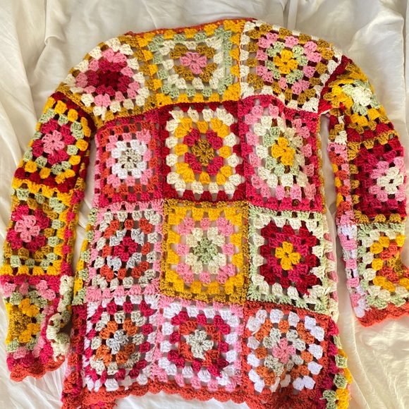 Handmade Colorful Crochet Patchwork Granny Square Cardigan - Picture 3 of 7